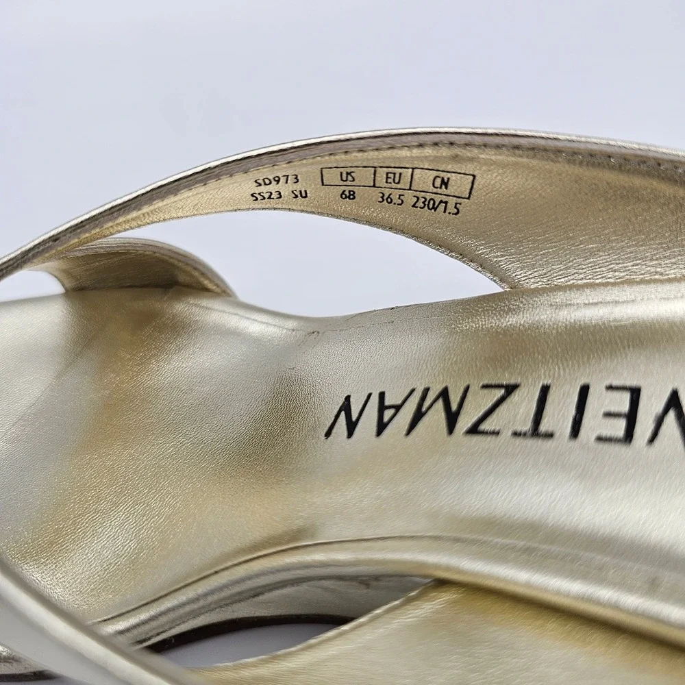 Stuart Weitzman Womens Miami 50 Wedge Slide‎ Metallic Gold Sandal Platino 6B - Picture 8 of 9